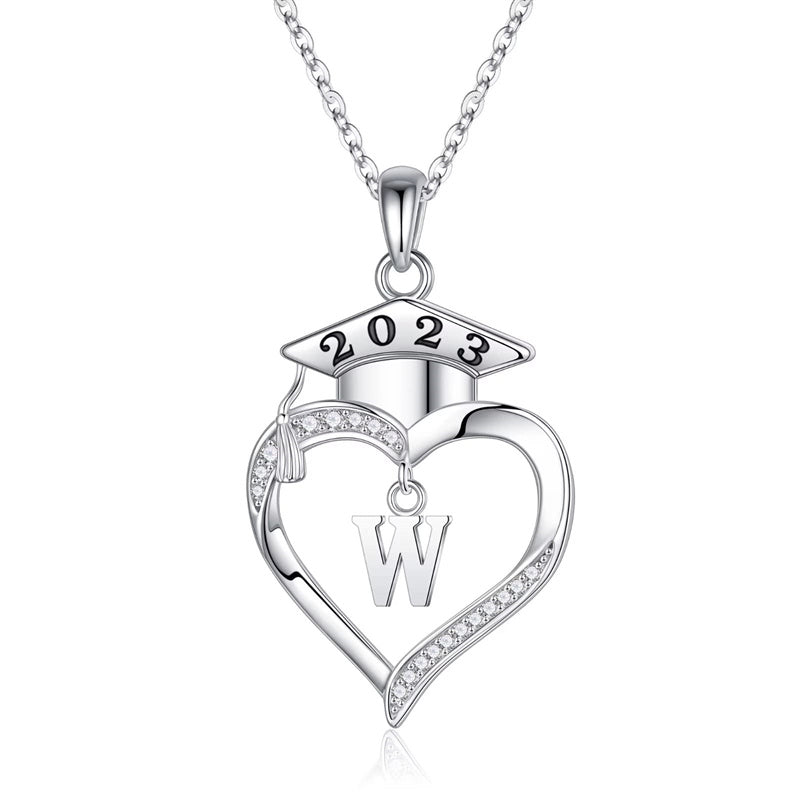 925 Sterling Silver Heart Initial Letter Necklace