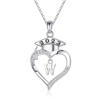 925 Sterling Silver Heart Initial Letter Necklace