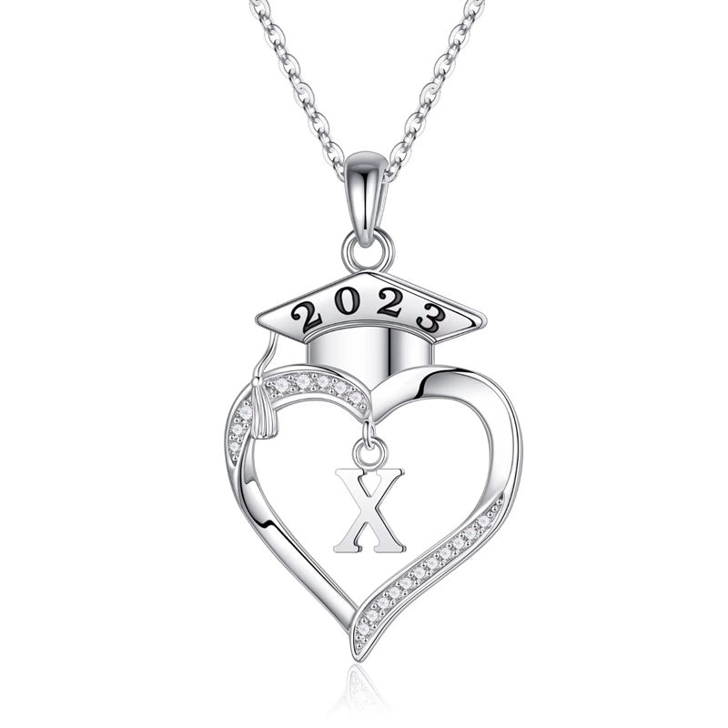 925 Sterling Silver Heart Initial Letter Necklace