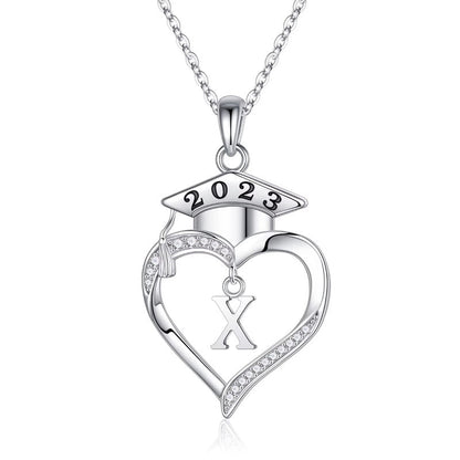 925 Sterling Silver Heart Initial Letter Necklace