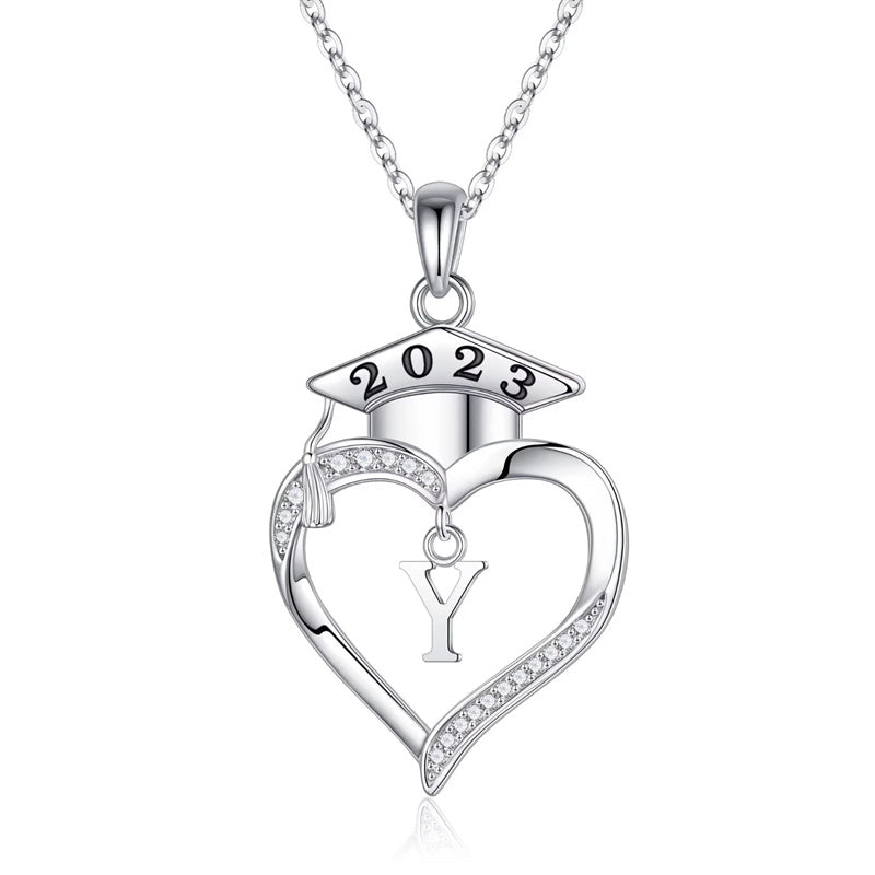 925 Sterling Silver Heart Initial Letter Necklace