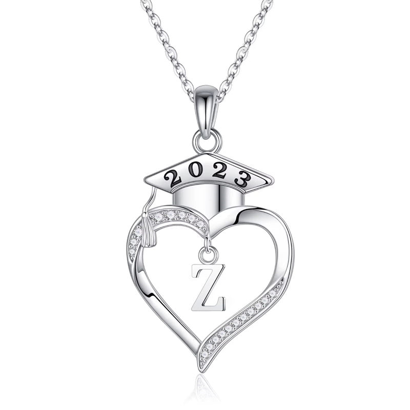 925 Sterling Silver Heart Initial Letter Necklace