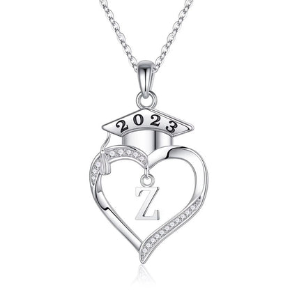925 Sterling Silver Heart Initial Letter Necklace