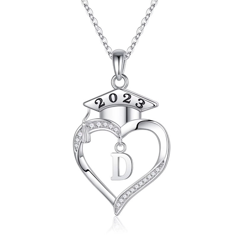 925 Sterling Silver Heart Initial Letter Necklace