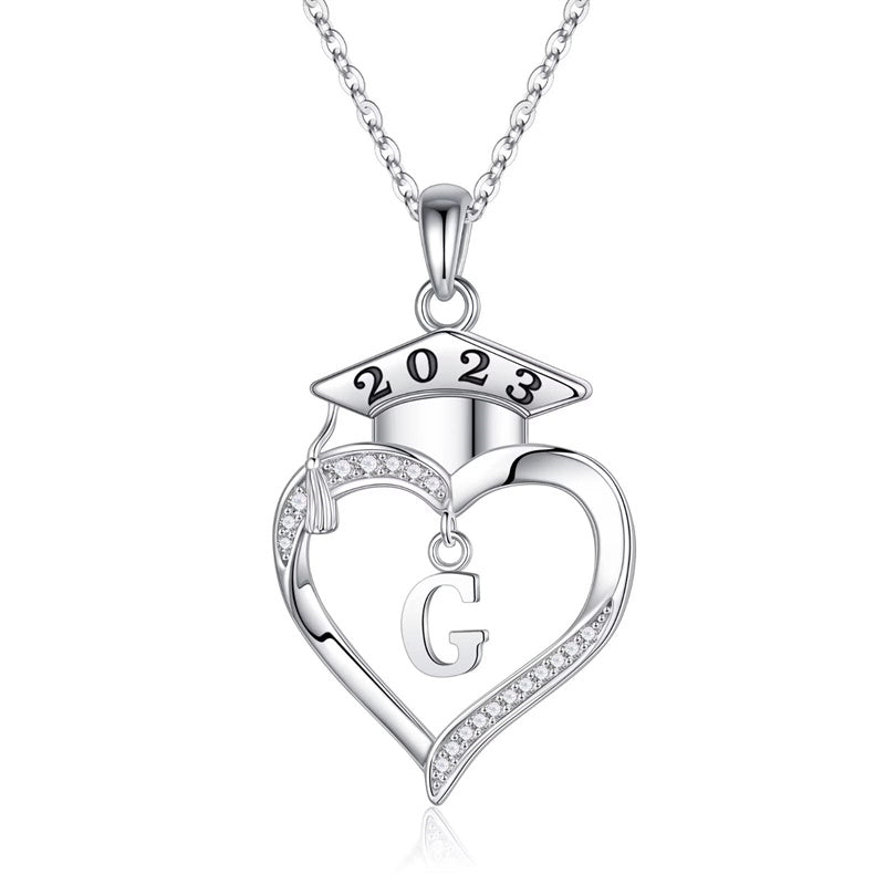 925 Sterling Silver Heart Initial Letter Necklace
