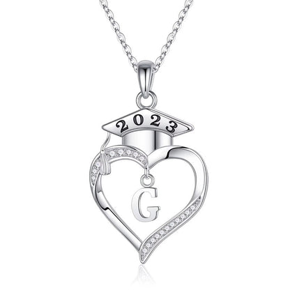 925 Sterling Silver Heart Initial Letter Necklace