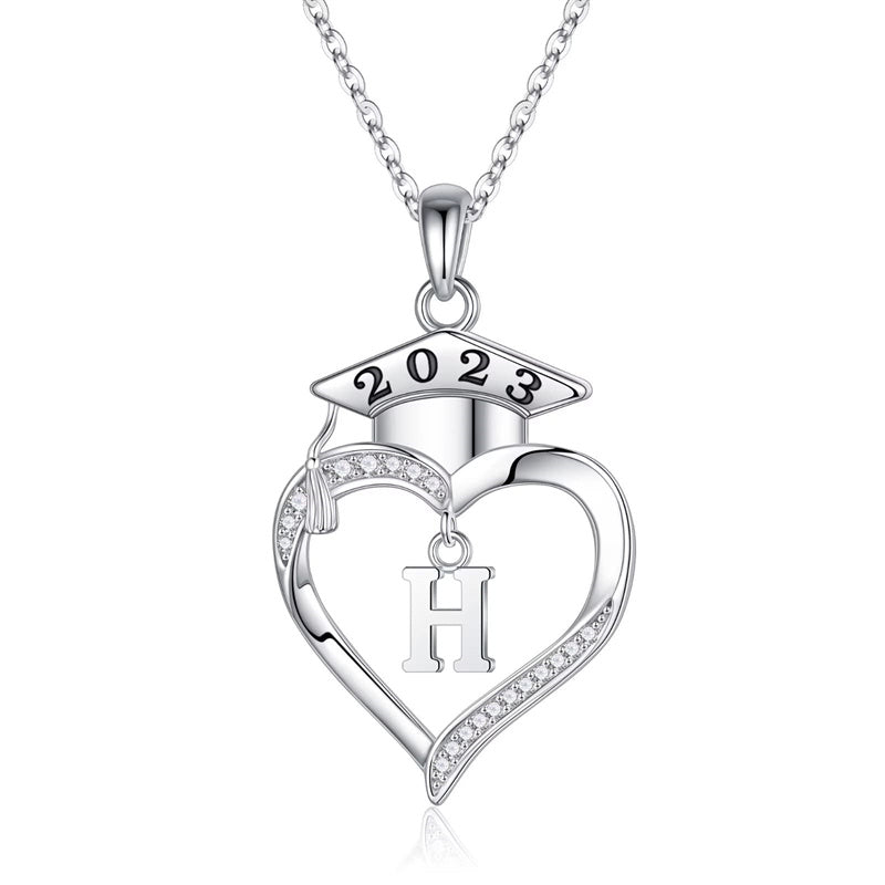 925 Sterling Silver Heart Initial Letter Necklace