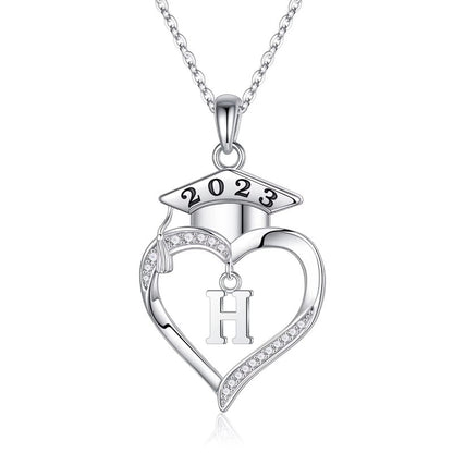 925 Sterling Silver Heart Initial Letter Necklace