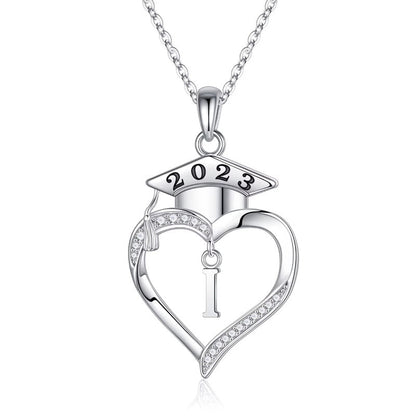 925 Sterling Silver Heart Initial Letter Necklace