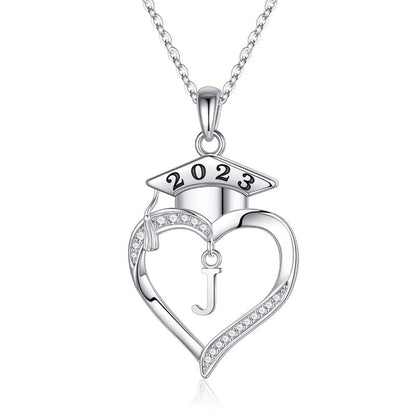 925 Sterling Silver Heart Initial Letter Necklace
