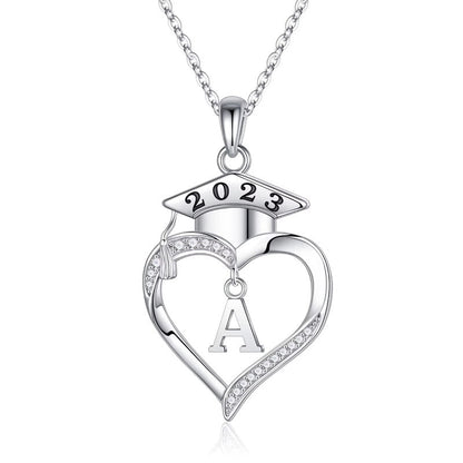 925 Sterling Silver Heart Initial Letter Necklace