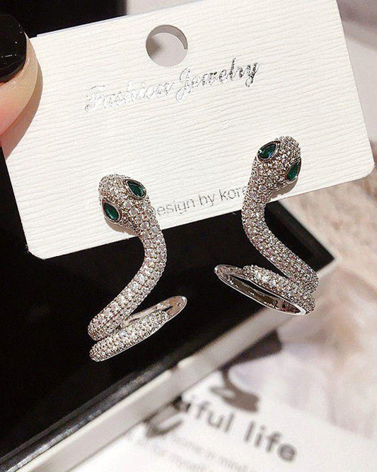 925 SILVER ORGINAL ZIRCON STONE SNAKE SHAPED EARRINGS