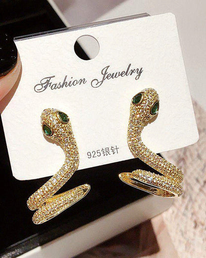 925 SILVER ORGINAL ZIRCON STONE SNAKE SHAPED EARRINGS