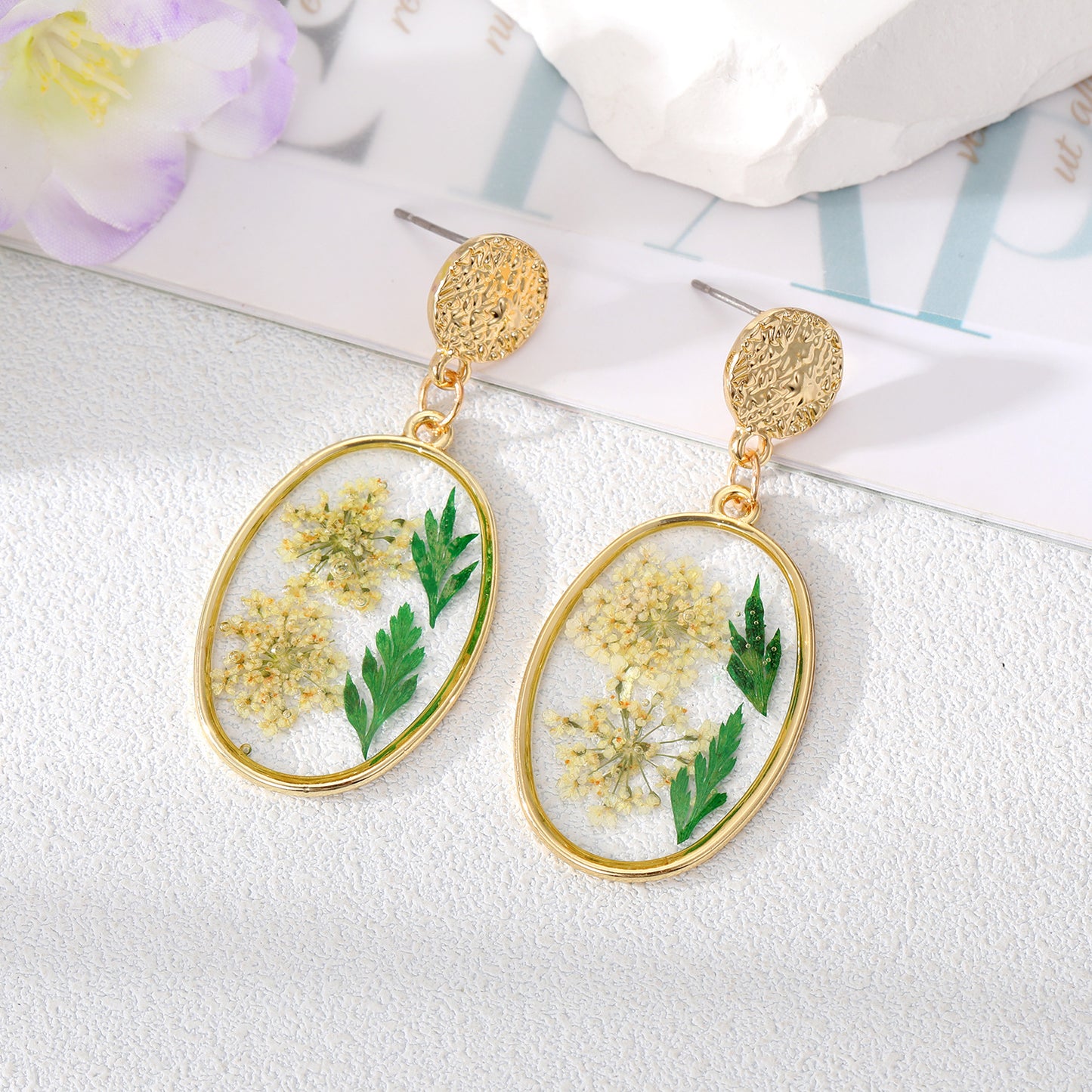 Oval Forget Me Not Flower Earrings