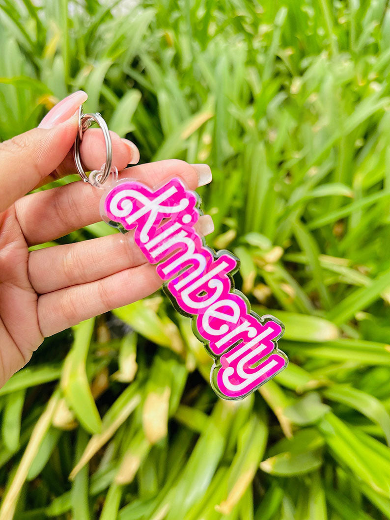 Custom Pink Name Acrylic Keychain