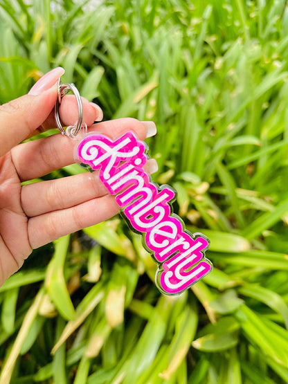 Custom Pink Name Acrylic Keychain