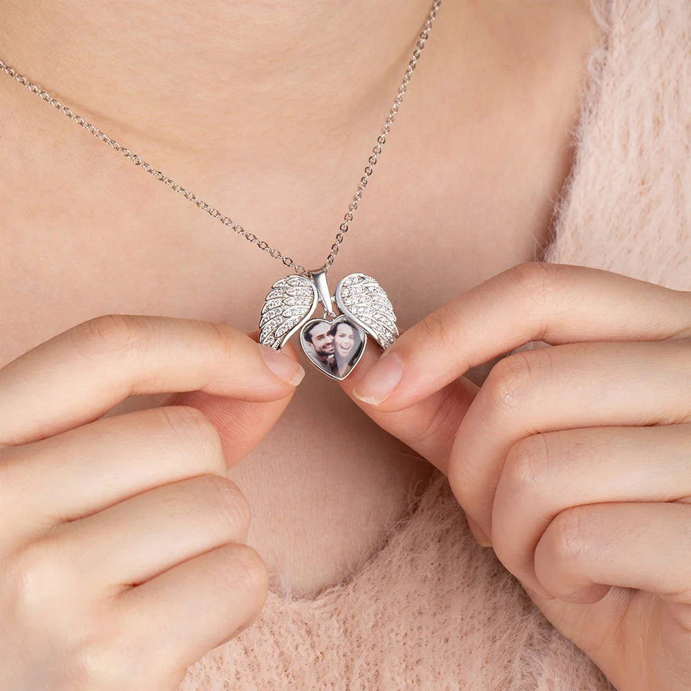 My Guardian Angel Always Close to My Heart - Personalized Angel Wing Photo Locket Necklace