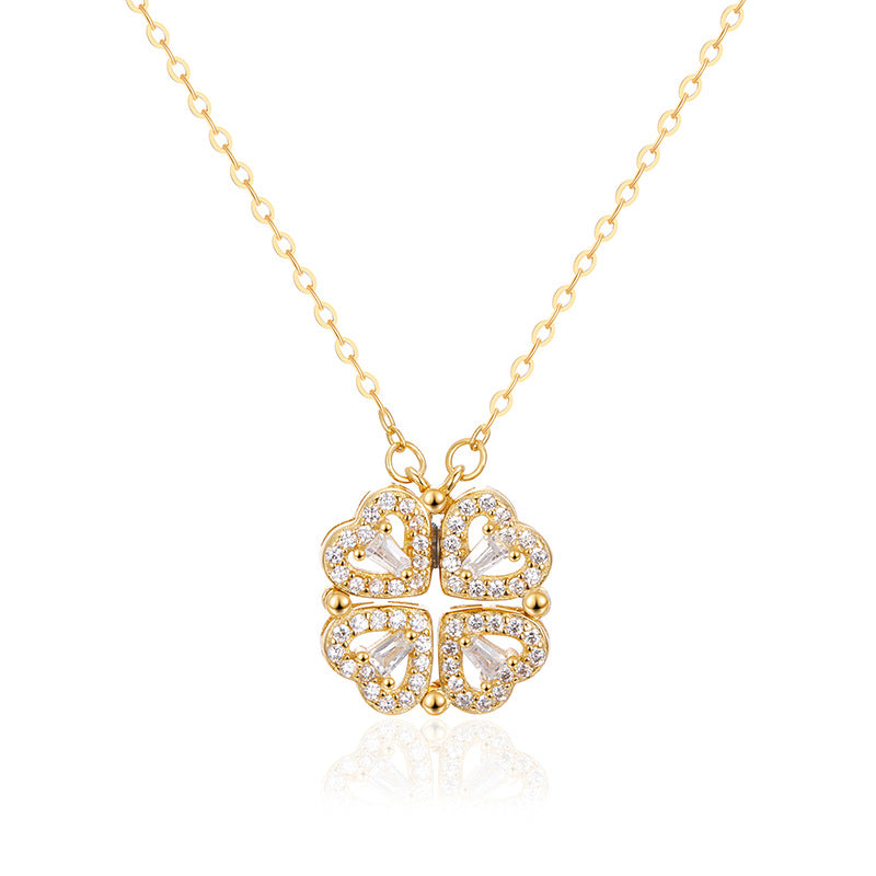 Lucky Four Leaf Clover Heart Necklace