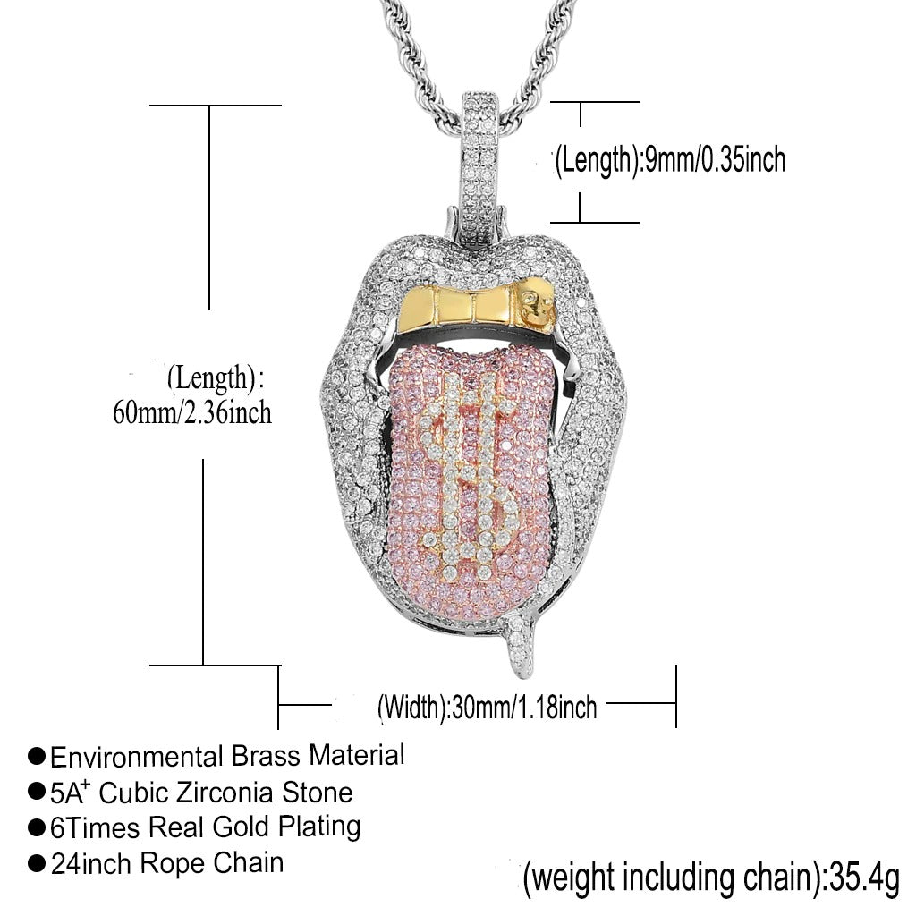 Iced Out Bling CZ Cubic Zirconia Tongue Necklace