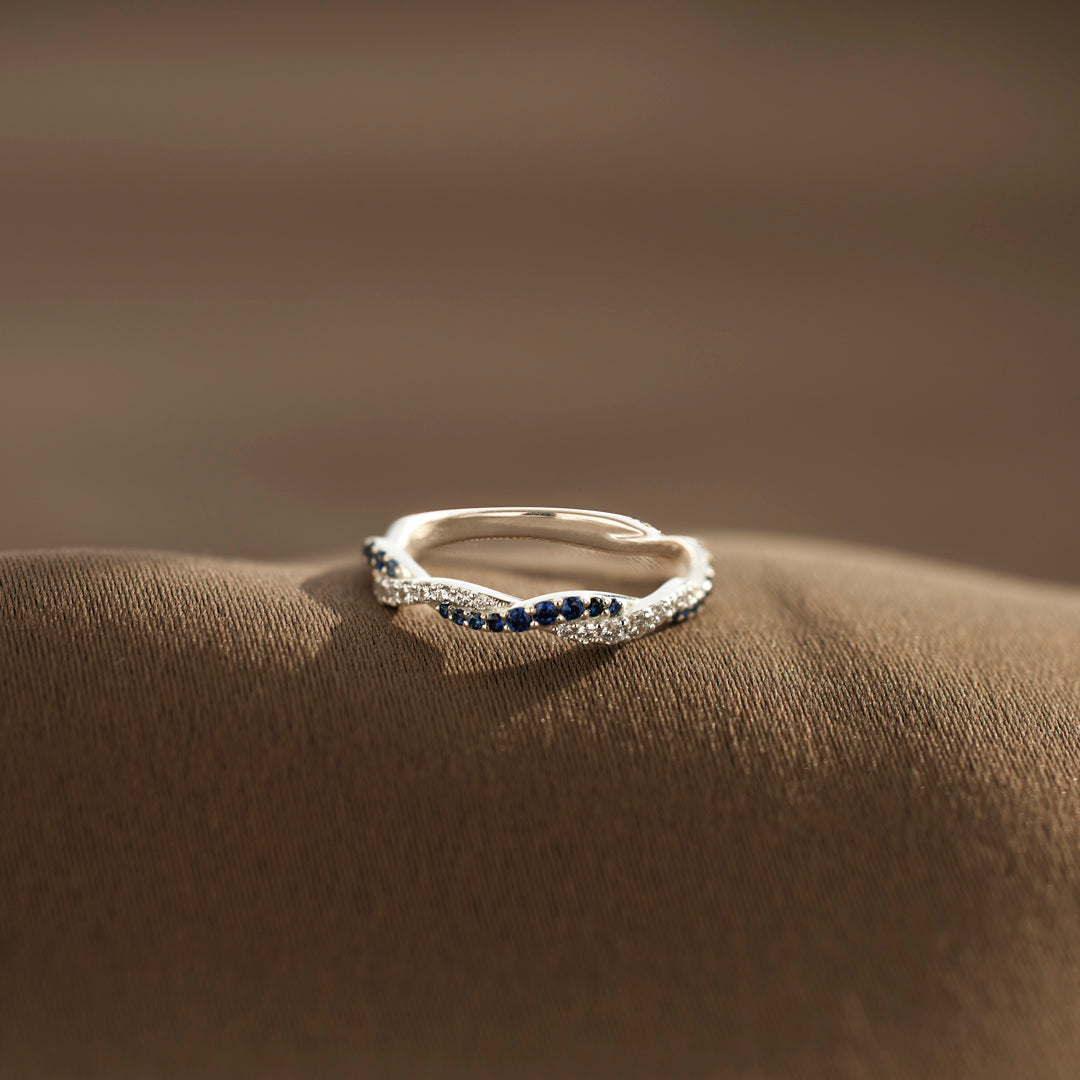 Mother & Daughter Double Birthstones Wave Ring