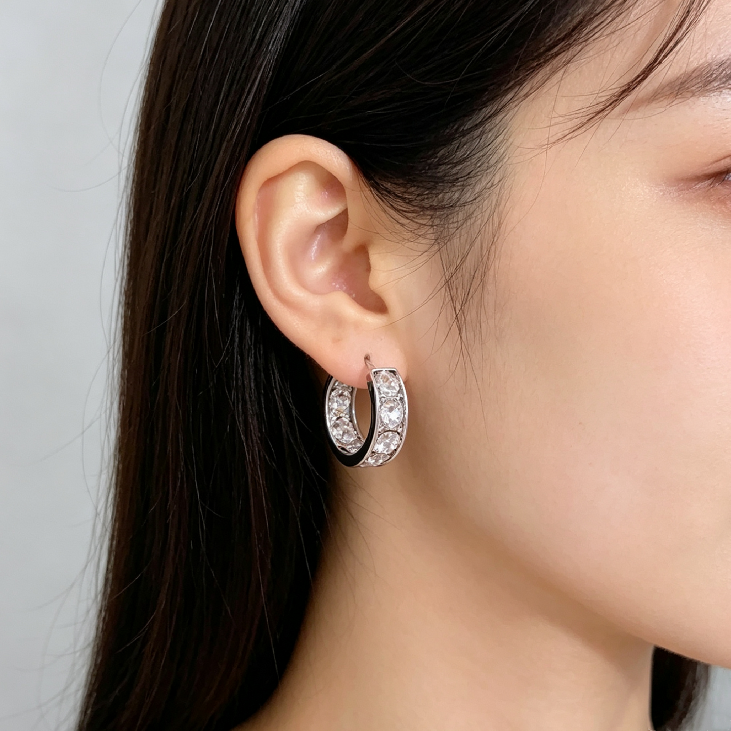 French Style Minimalist Diamond Hoop Earrings