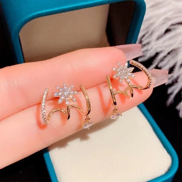 Eight Awn Star Crystal Earrings