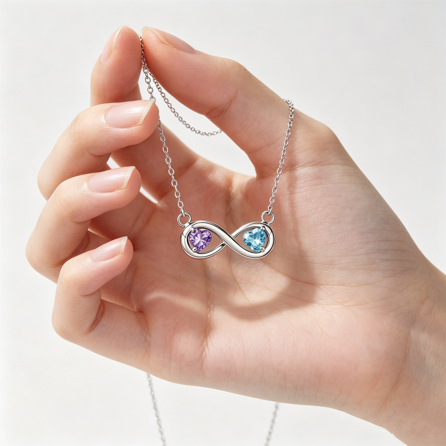 Mother&Daughter Connected By Heart Double Birthstones Infinity Necklace