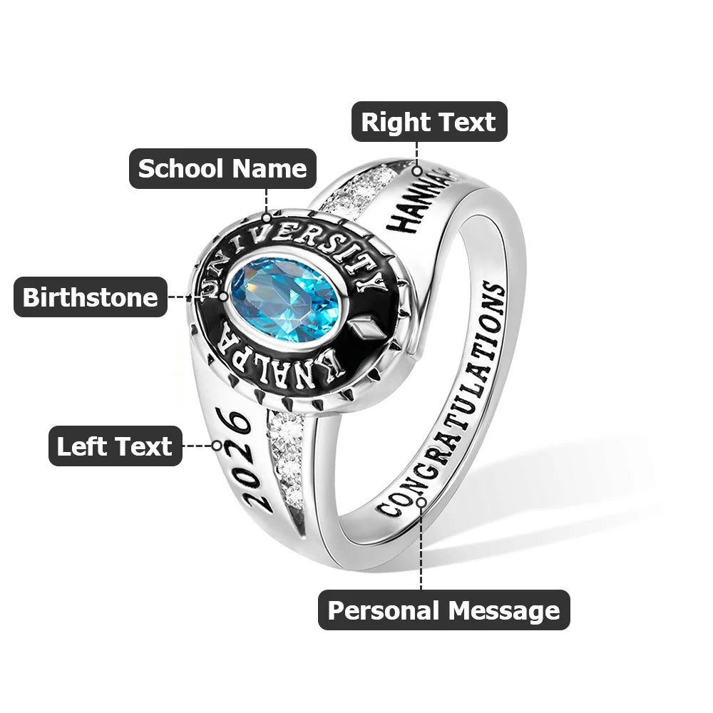 Personalized Engraved Birthstone Graduation Ring - Gifts for Graduates