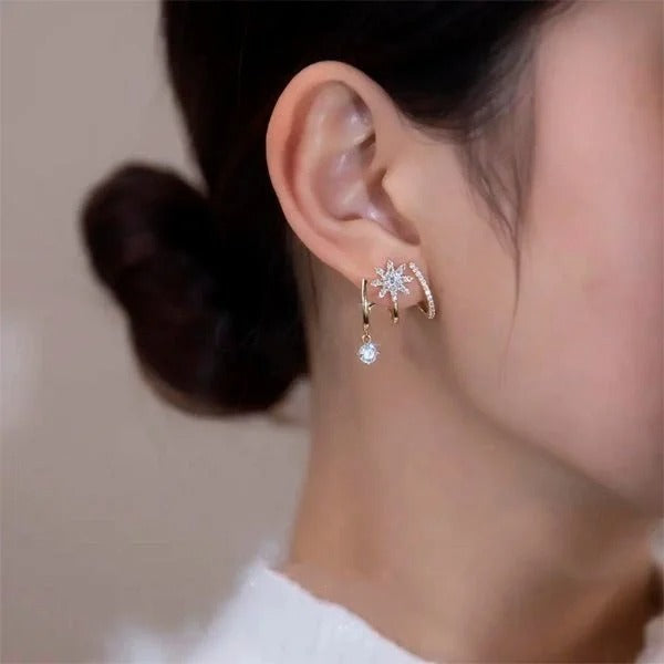 Eight Awn Star Crystal Earrings