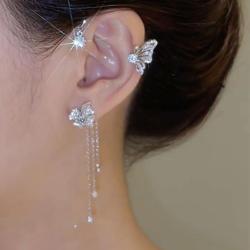Butterfly Tassel Shiny Zircon Ear Cuffs