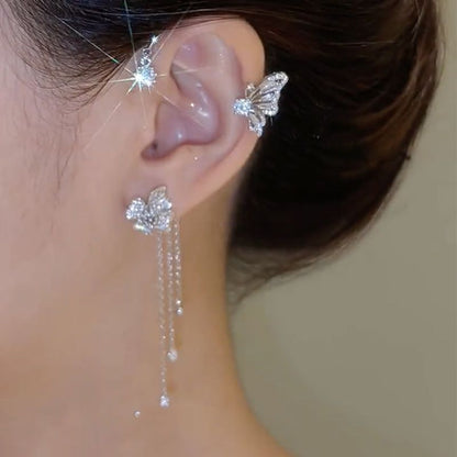 Butterfly Tassel Shiny Zircon Ear Cuffs