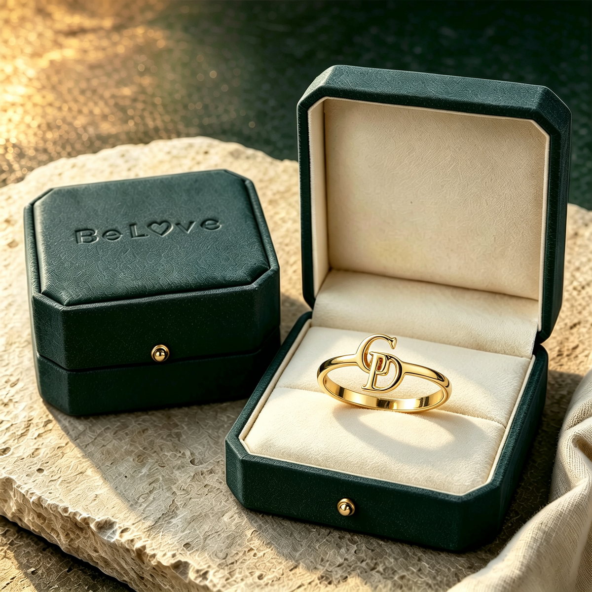 Mother And Daughter Custom Two Initial Interlocking Ring
