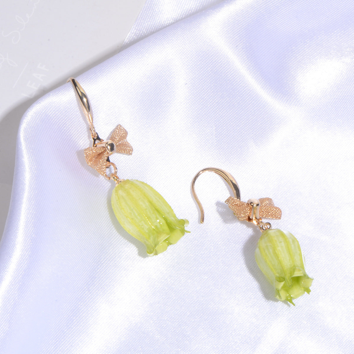 Green Lily of the Valley Flower Earrings