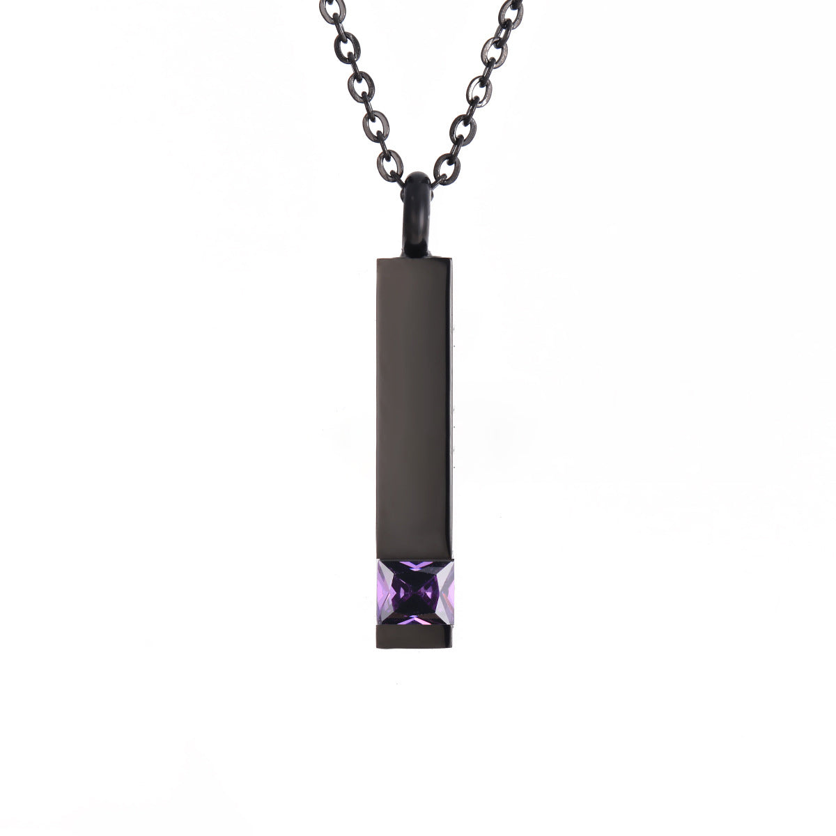 Crystal Urn Jewelry Cube Engravable Necklace - Black Birthstone Series