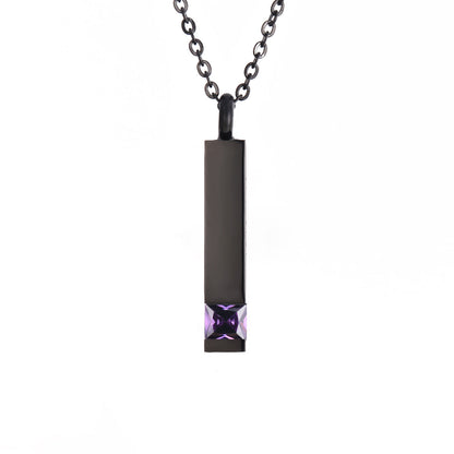 Crystal Urn Jewelry Cube Engravable Necklace - Black Birthstone Series