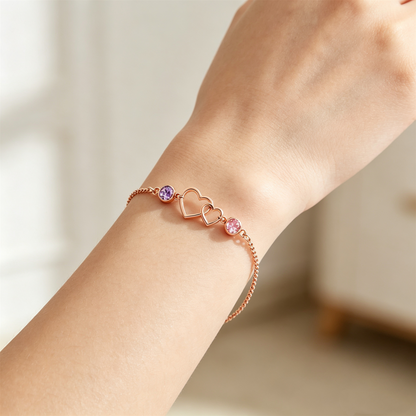 Grandmother&Granddaughter Connected By Heart Double Birthstones Bracelet