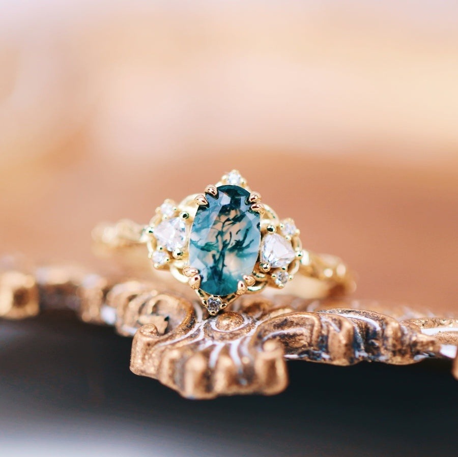 Esme Green Moss Agate Fairy Ring- 14K Yellow Gold Vermeil