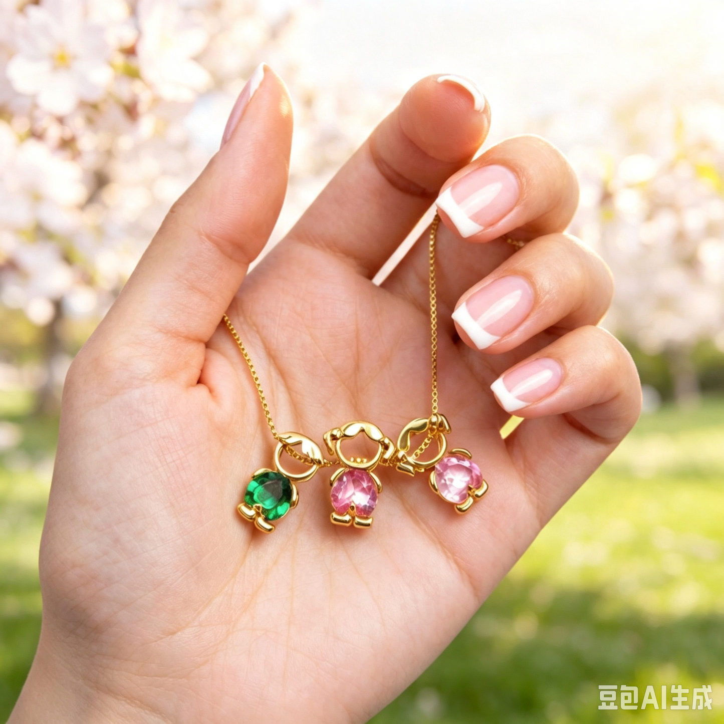 For Love- Personalized Heart Birthstone Doll Family Necklace