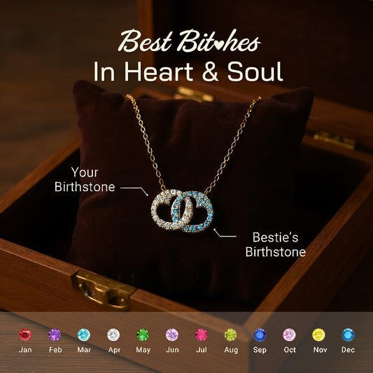 Best B♥tches Linking Hearts Circle Birthstone Necklace