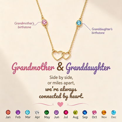 Grandmother&Granddaughter Connected By Heart Double Birthstones Necklace
