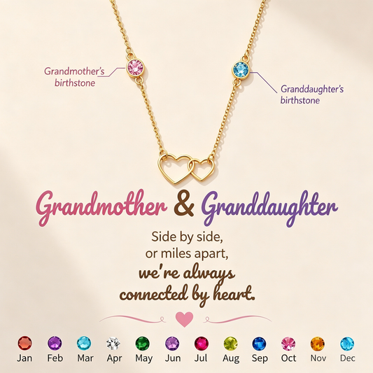 Grandmother&Granddaughter Connected By Heart Double Birthstones Necklace