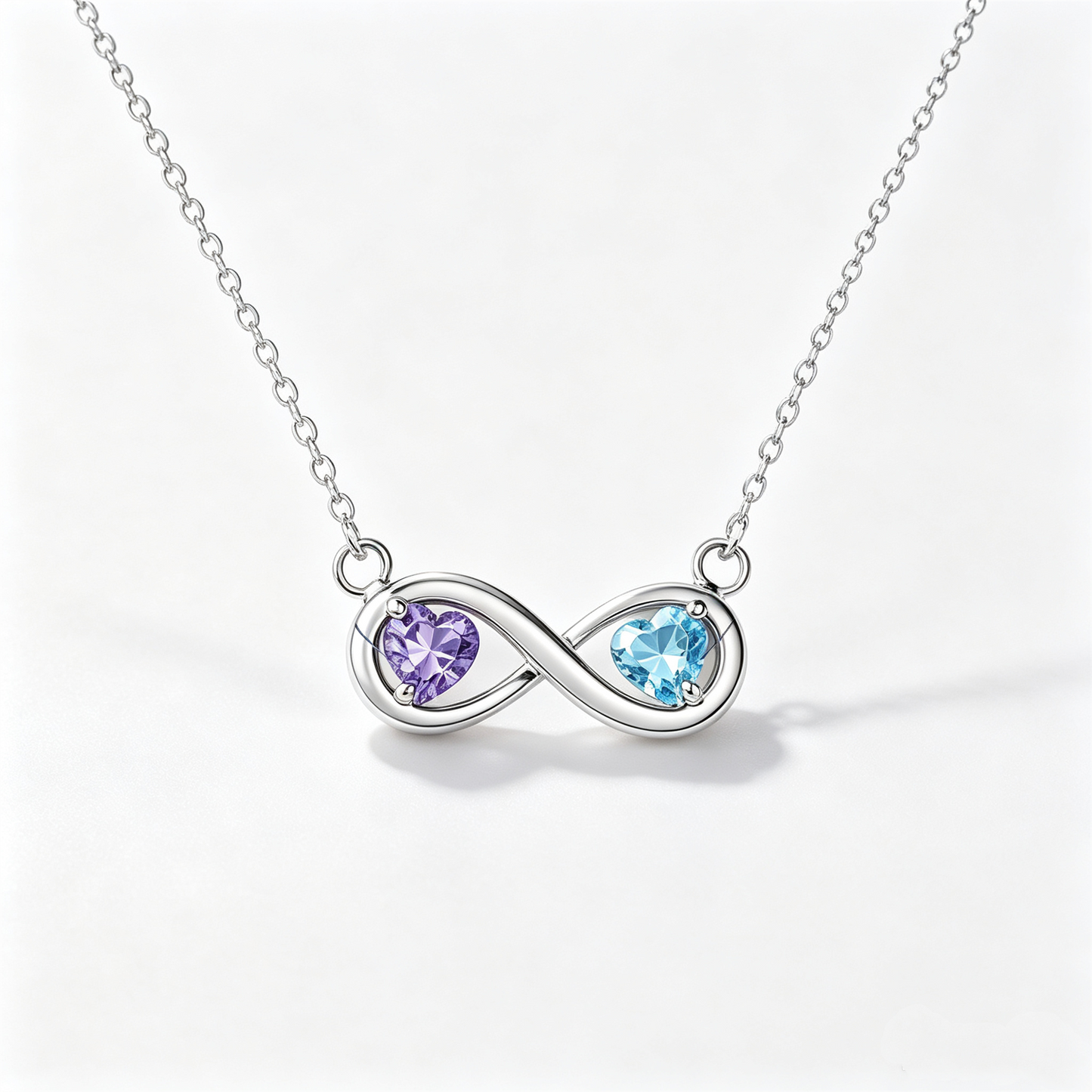Mother&Daughter Connected By Heart Double Birthstones Infinity Necklace
