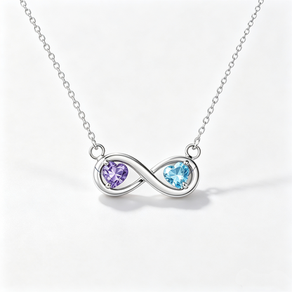 Mother&Daughter Connected By Heart Double Birthstones Infinity Necklace