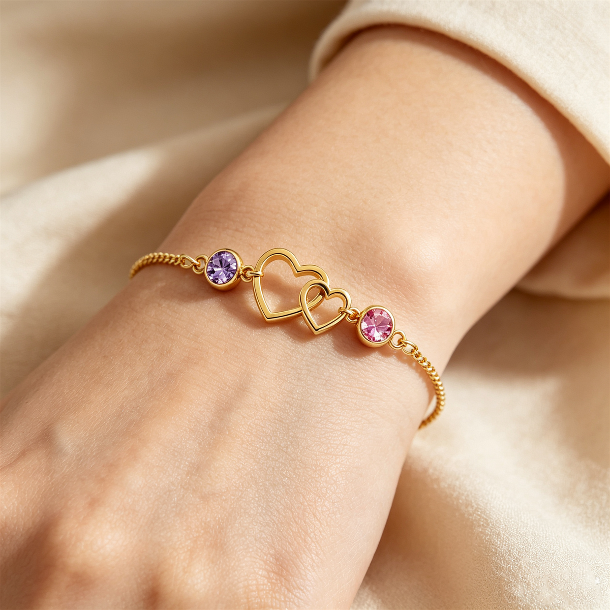 Grandmother&Granddaughter Connected By Heart Double Birthstones Bracelet