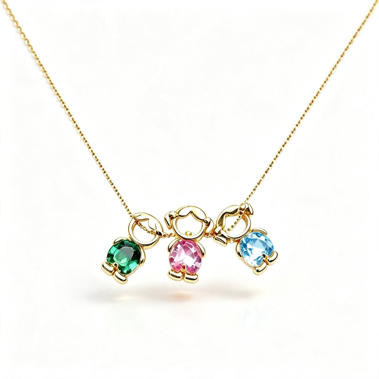For Love- Personalized Heart Birthstone Doll Family Necklace