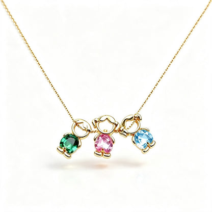 For Love- Personalized Heart Birthstone Doll Family Necklace