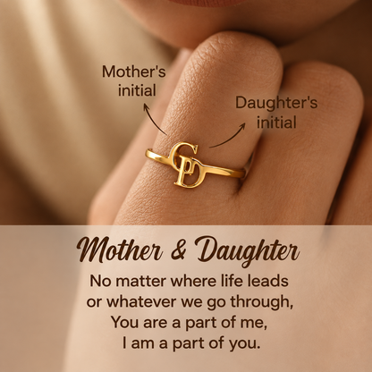 Mother And Daughter Custom Two Initial Interlocking Ring