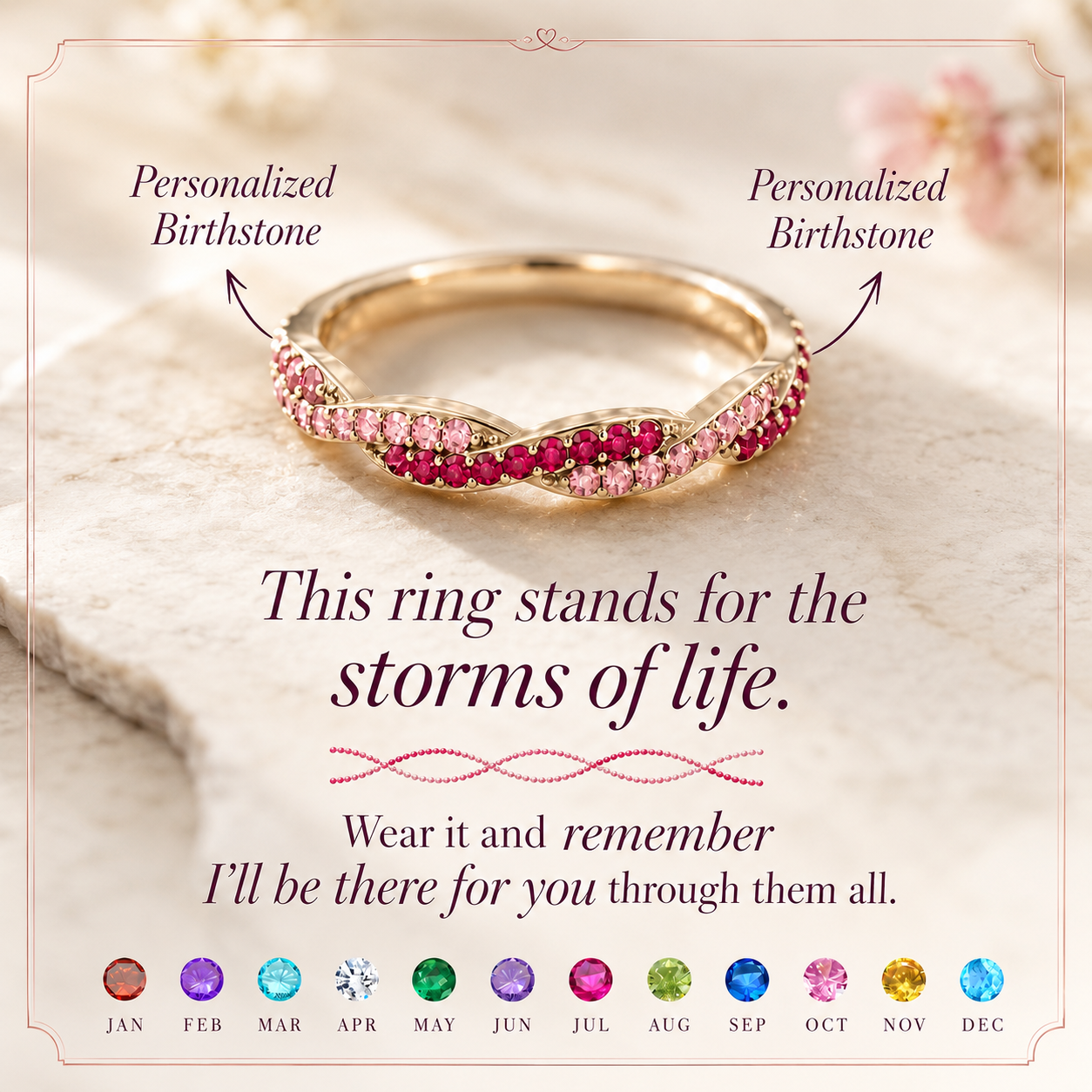 Personalized Wavy Birthstone Promise Ring - Gift For Loved Ones