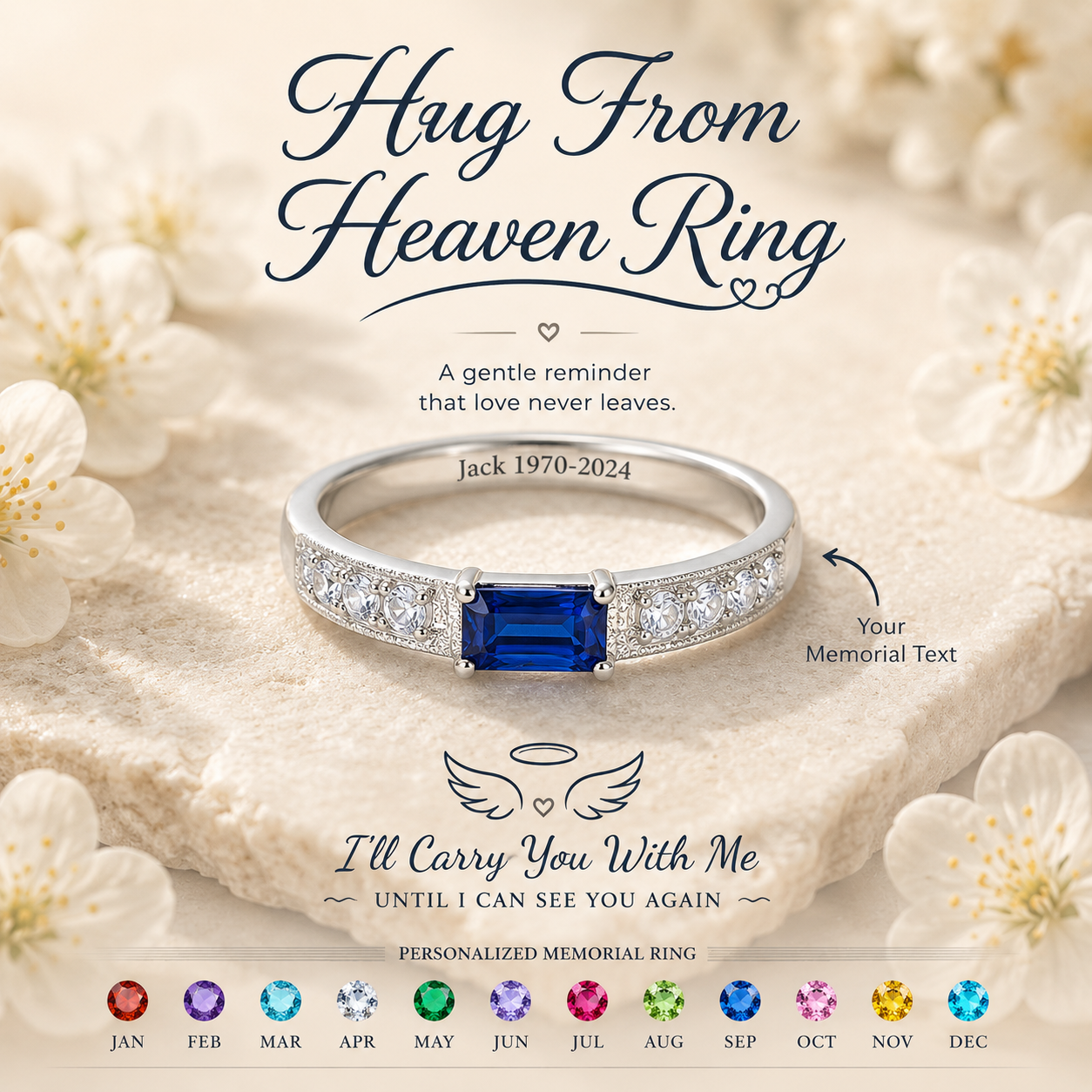 Hug From Heaven Personalized Birthstone Memorial Ring