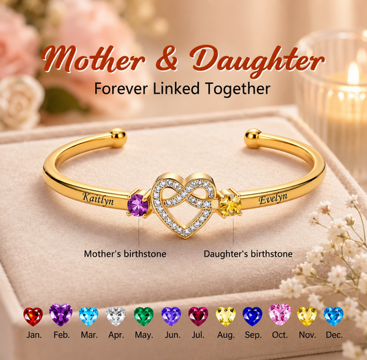 Mother And Daughter Heart Custom Birthstone&Name Bracelet